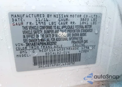 2017 Nissan Sentra Sv z USA, uszkodzony, nr VIN 3N1AB7AP8HL653292